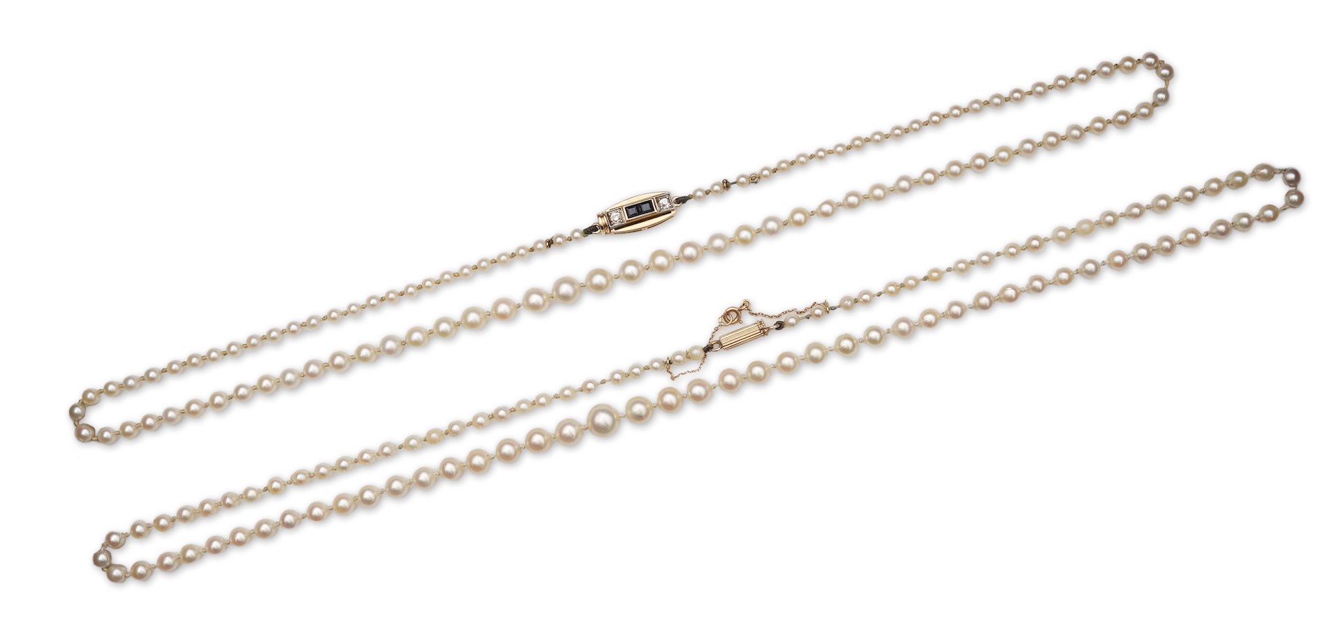 Two cultured pearl necklaces, mid 20th century